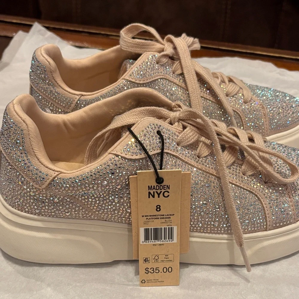 NYC Women's Sparkling Sneakers - Silver and Beige - Picture 2 of 6